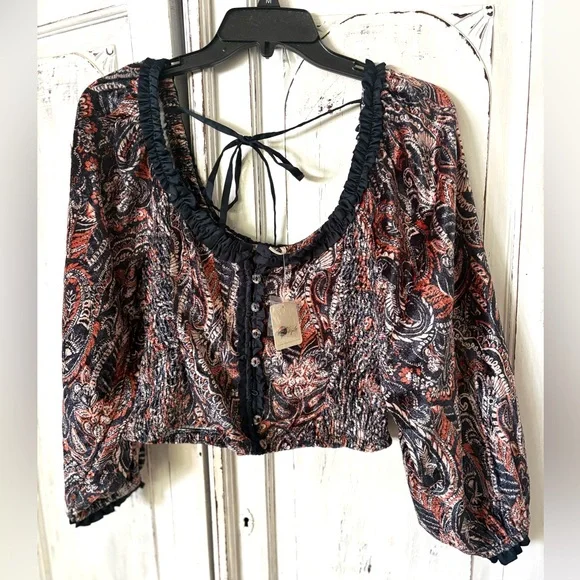 Free people cropped long sleeve m shirt NWT - Picture 1 of 15